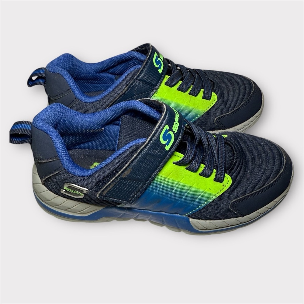 S Sport by Skechers Boys Size 1 Blue Neon Athletic Sneakers Hook and Loop